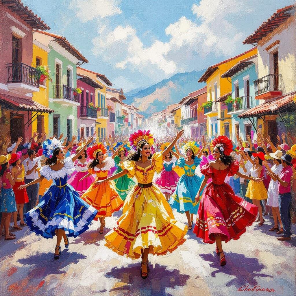 Joyful South American Street Festival With Dancers