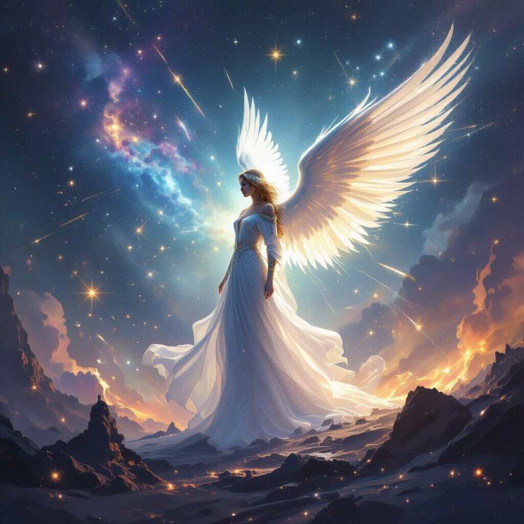 Ethereal Angel Guards Celestial Battlefield in Epic Fantasy ...