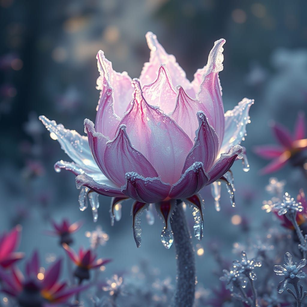 Glowing, Crystal Frost Bloom Radiates Magical Aura