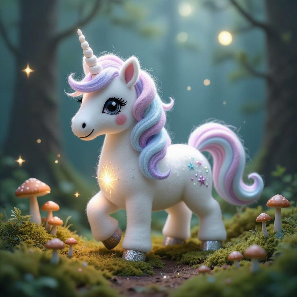 Moonlit Felt Unicorn with Pastel Mane