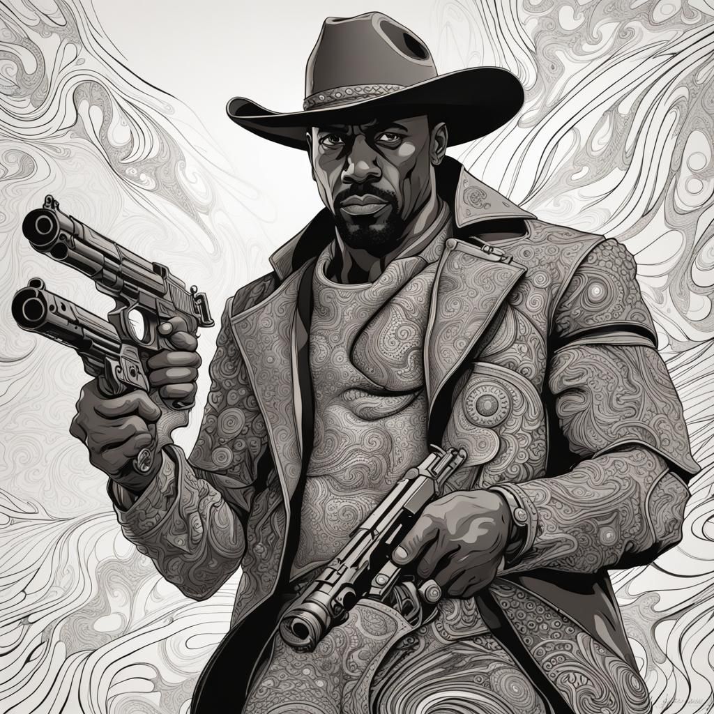 Dynamic Space Cowboy Portrait with Abstract Elements