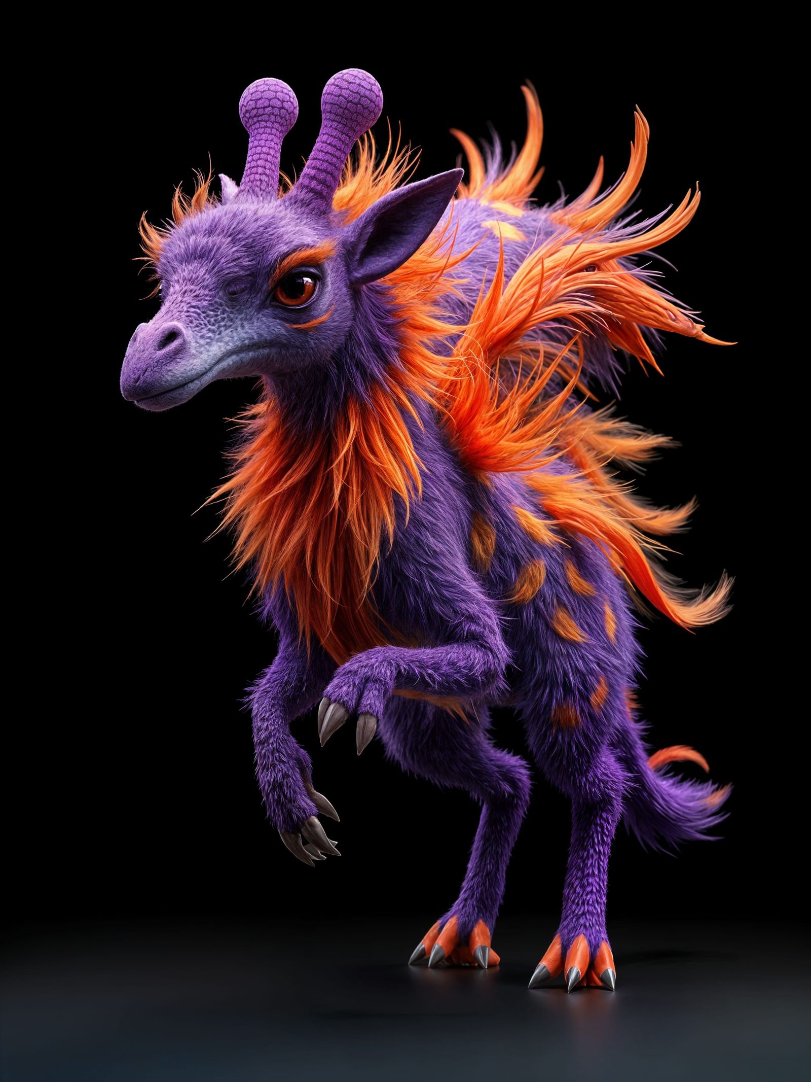 Giraffe-Like Creature in Vibrant Cyberpunk Colors