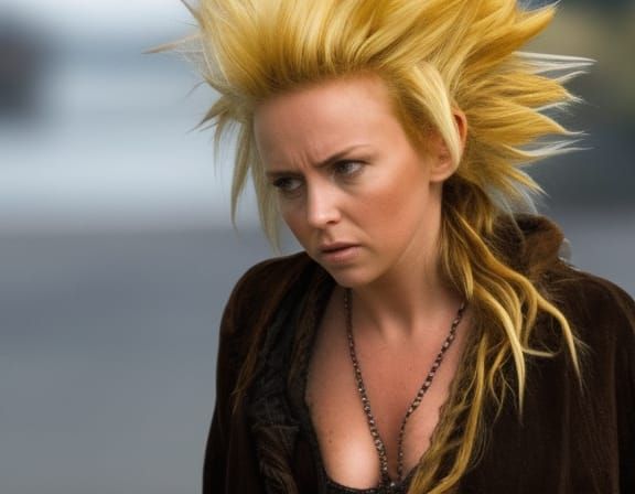 Photorealistic Super Saiyan Woman in Live Action Scene