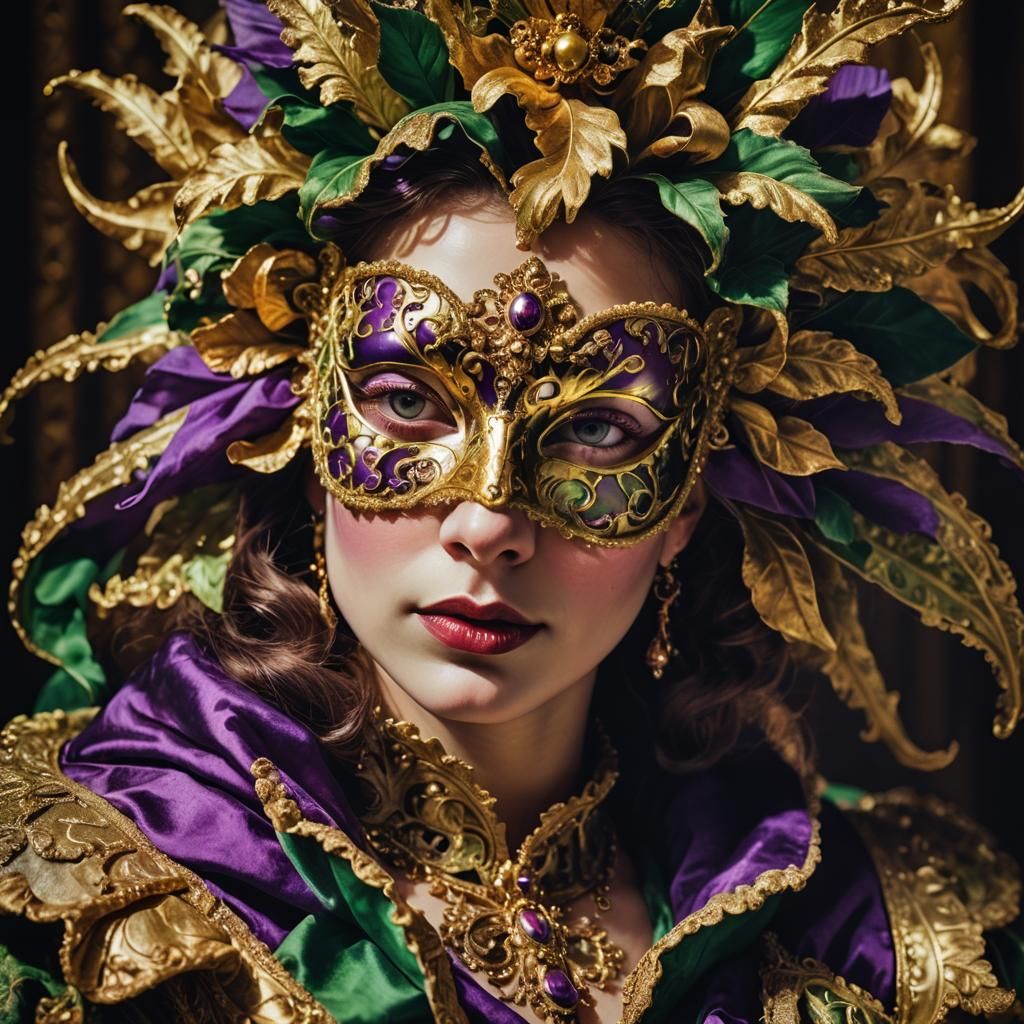 Baroque Portrait of Woman in Venetian Mask