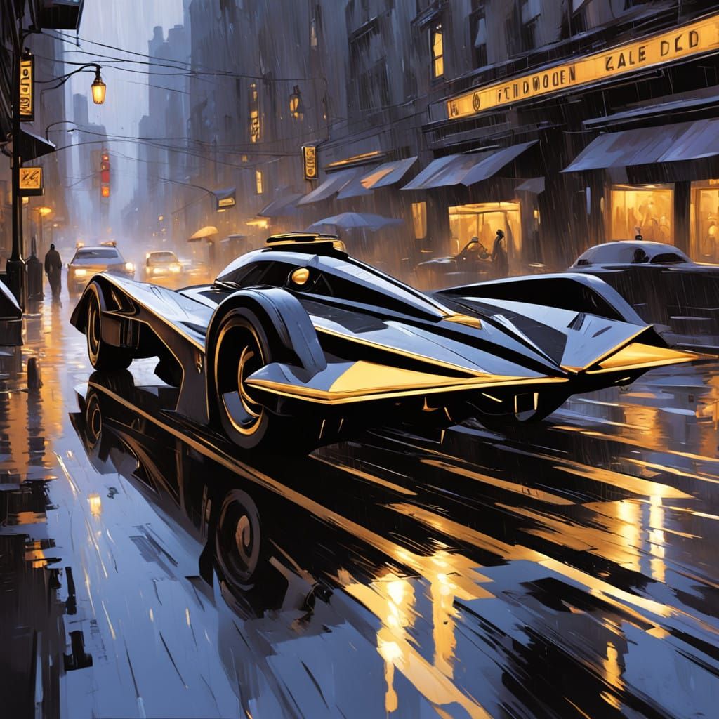 Futuristic Gold Roadster Speeds Through Gotham City Night