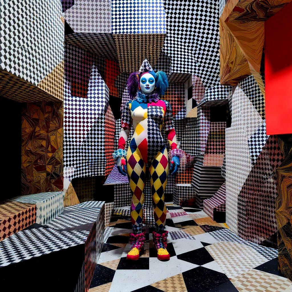 Harlequin in Hypnotic Geometric Maze Optical Illusion