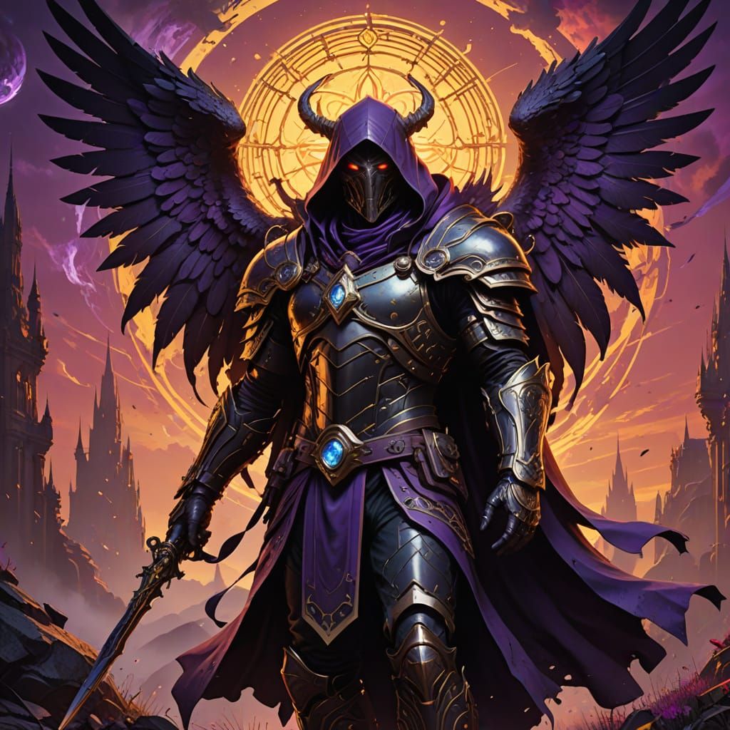 Dark Fantasy Fallen Angel Strides Through Desolate Wasteland