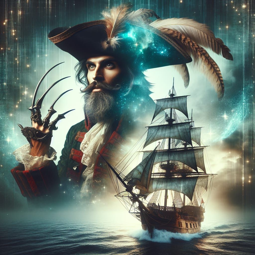Mythical Pirate Captain and Enchanted Sailboat