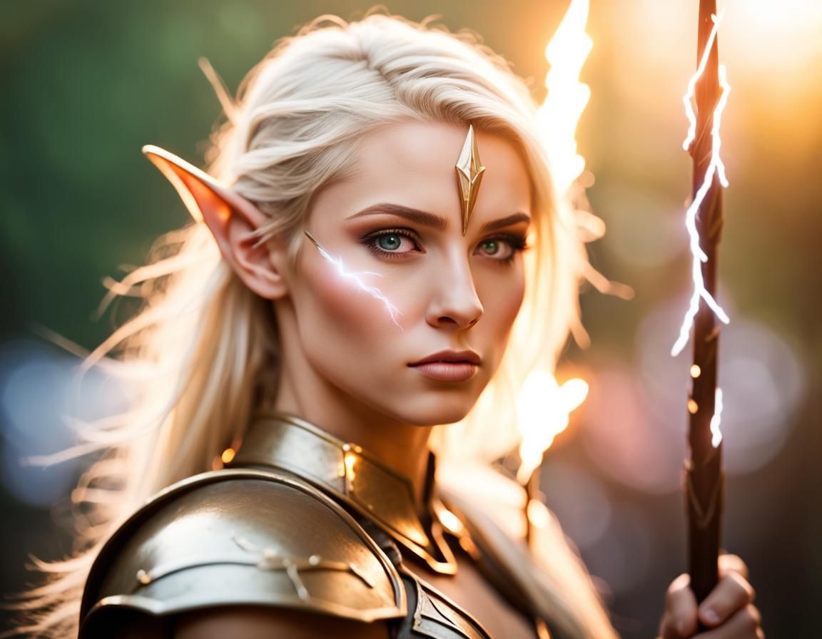 Blonde Elf Warrior with Lightning Spear