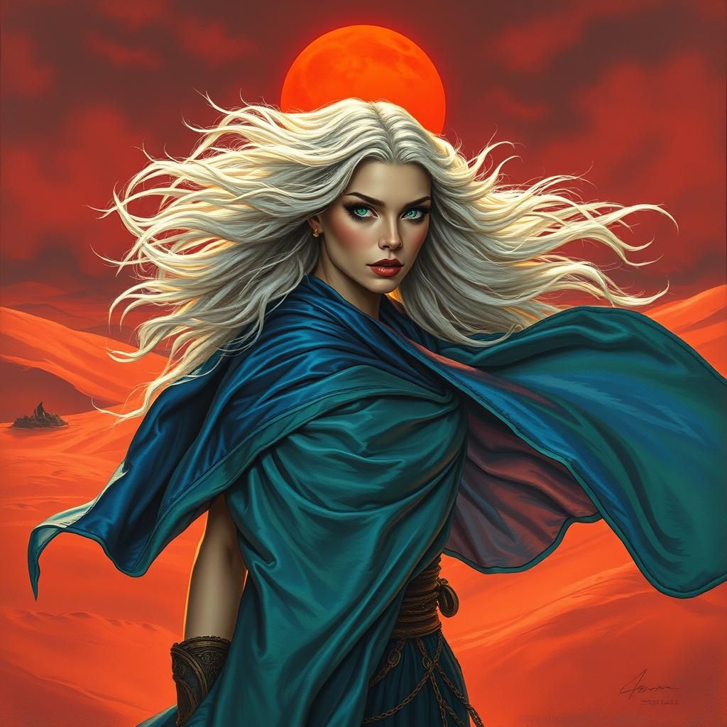Elven Wind Witch in Desert Landscape