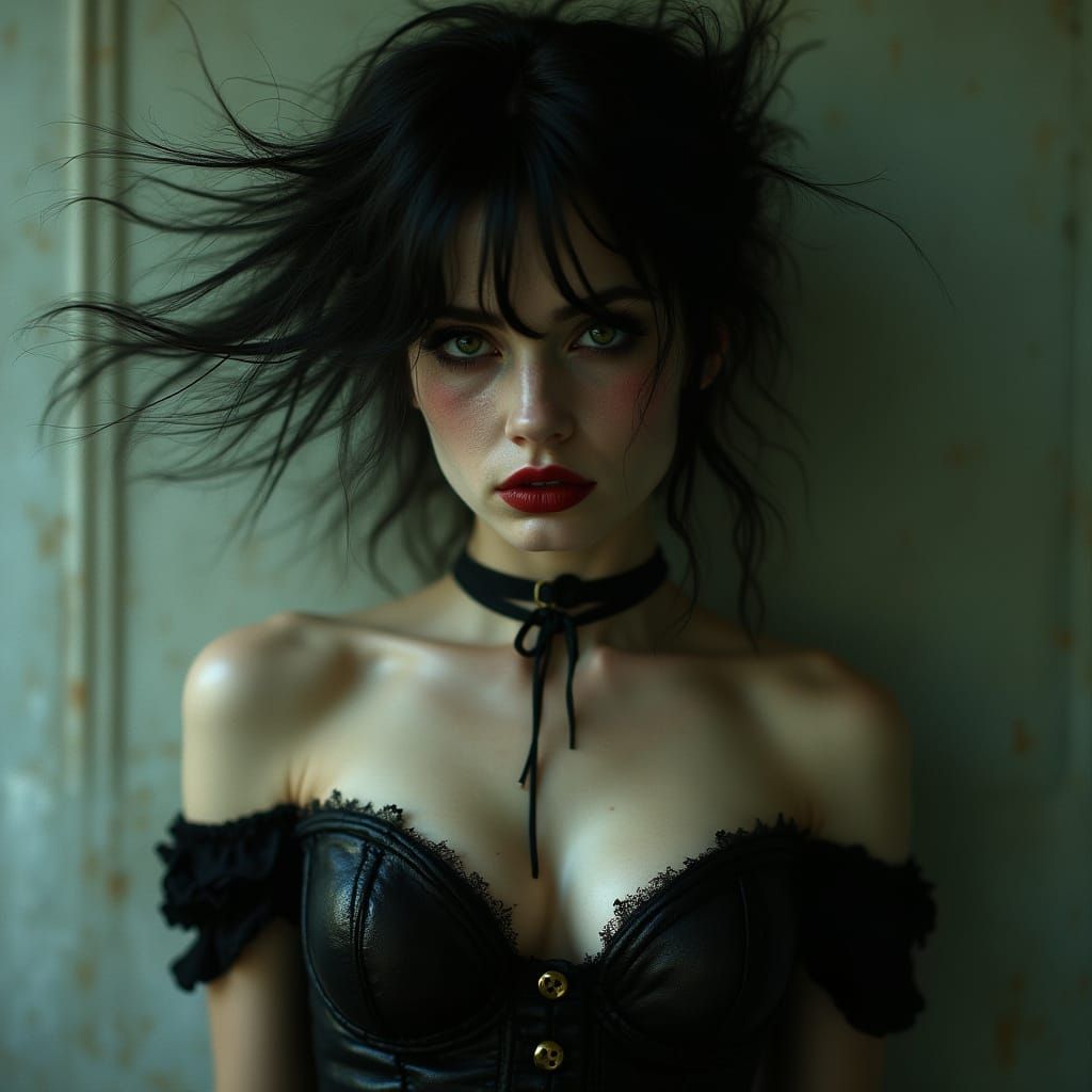 Haunting Postpunk Woman in Dark Romantic Surrealism