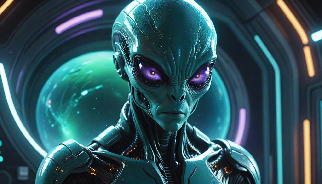 An Alien Observer in a Futuristic Lab Scene, Inspired by Gre...