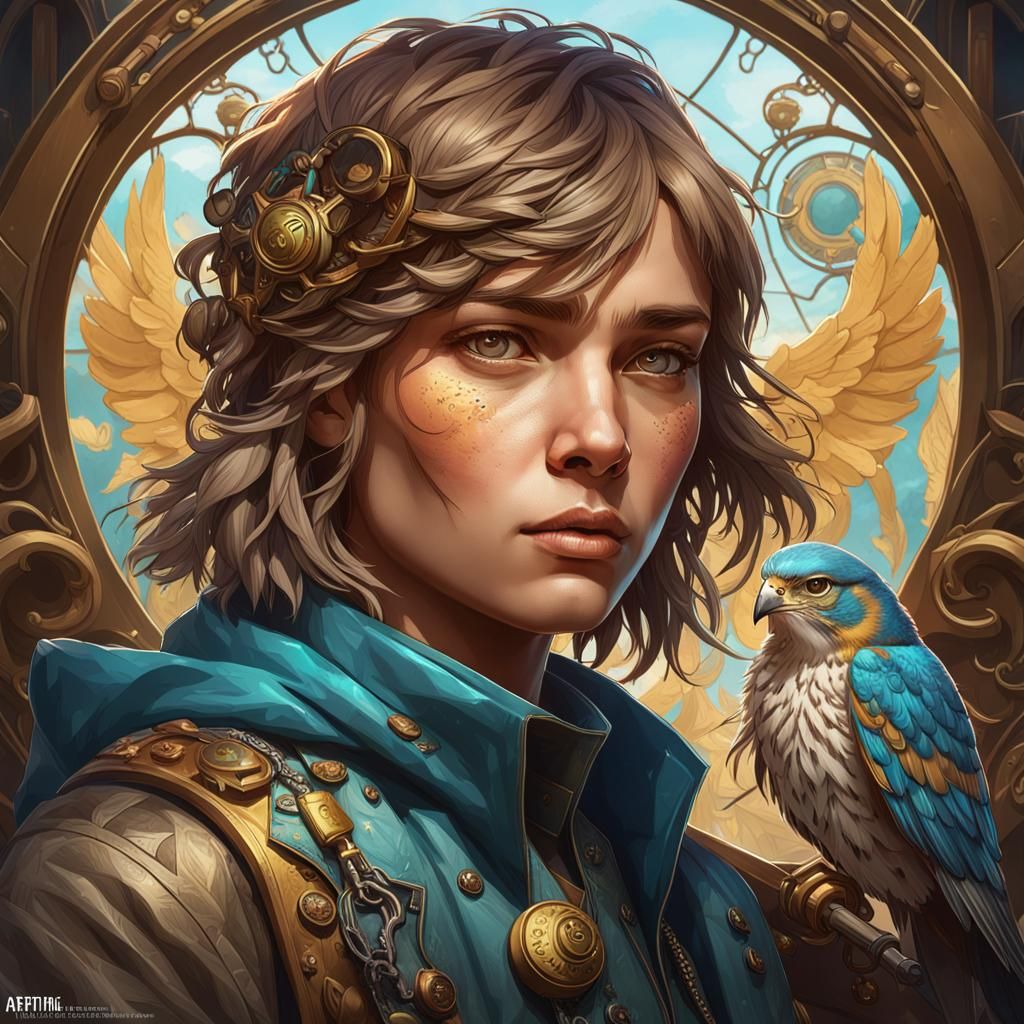 Detailed Portrait in Art Nouveau Style