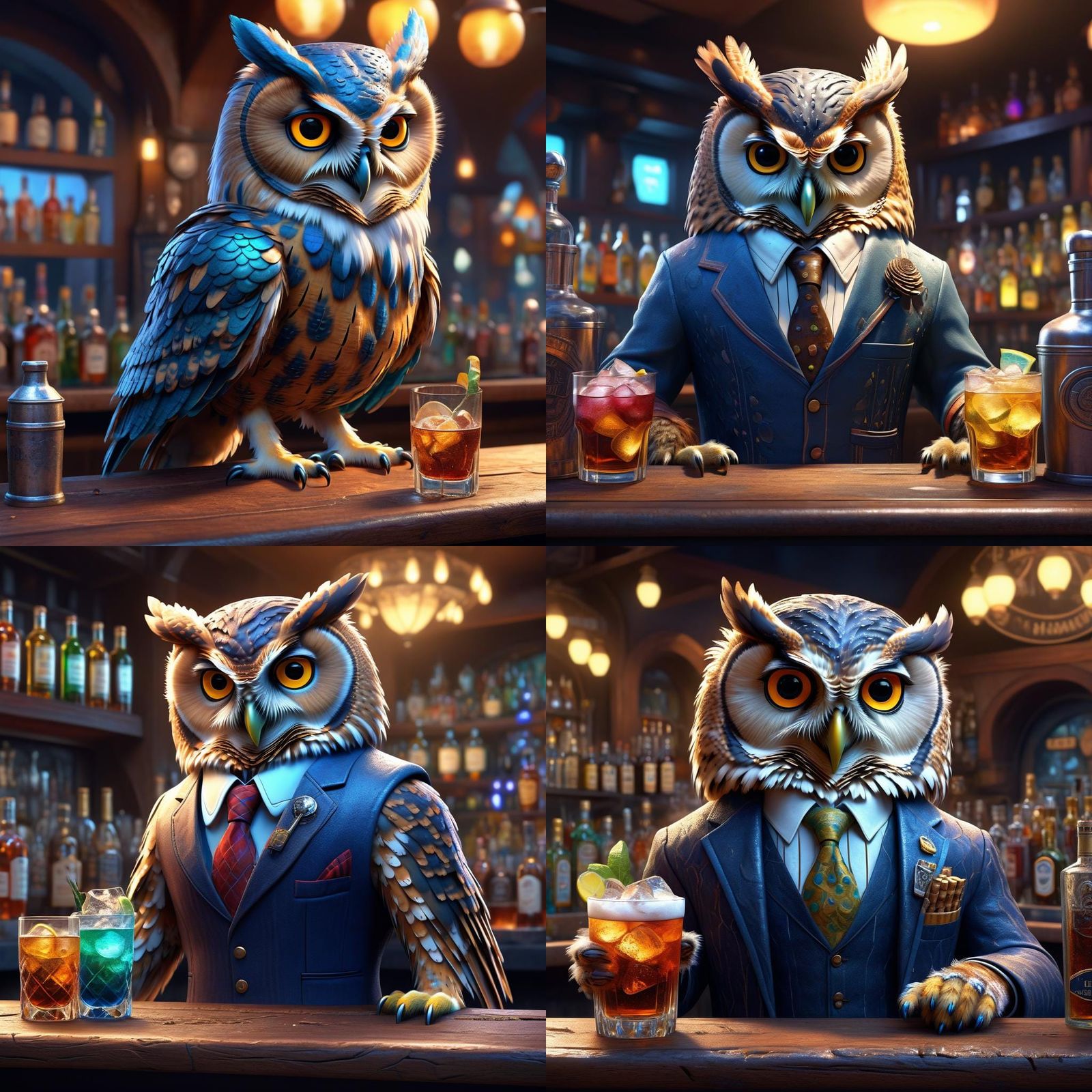 Anthropomorphic owl Bartender