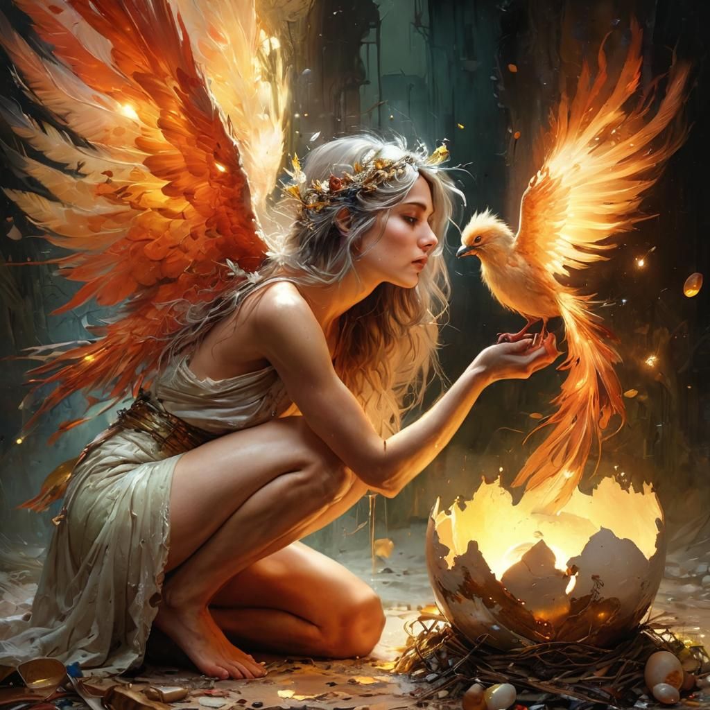 Fairy and Phoenix Portrait in Magical Realism Style