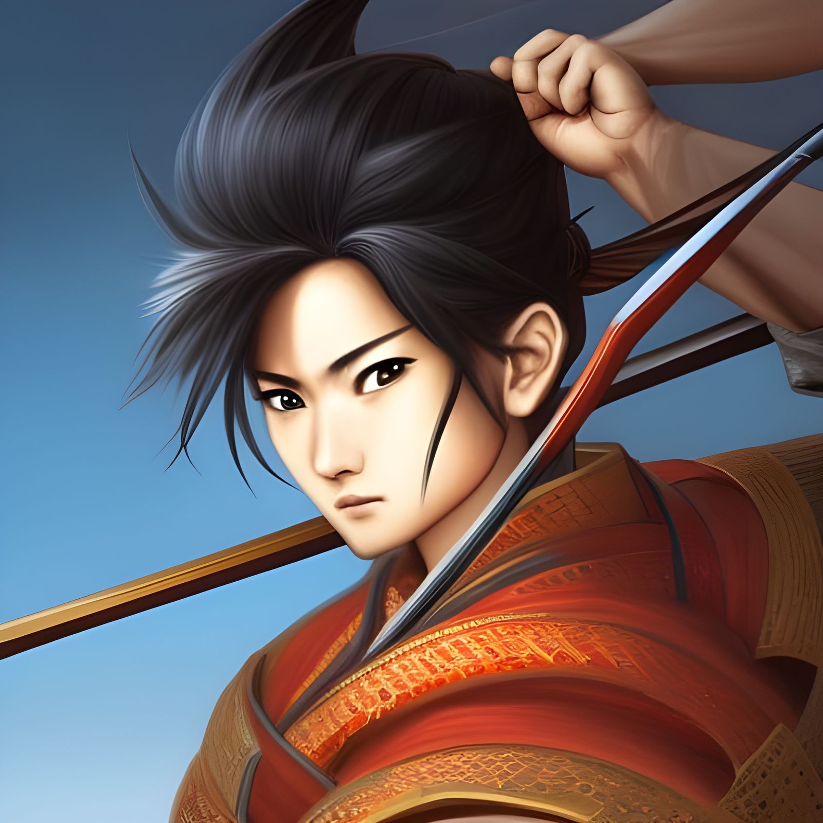 Anime Samurai Warrior on High Wall in Digital Art
