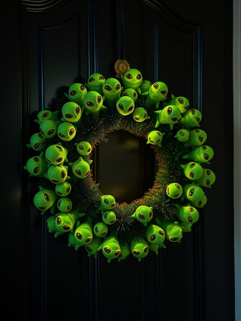 A Celestial Christmas Wreath in Retro-Futuristic Style