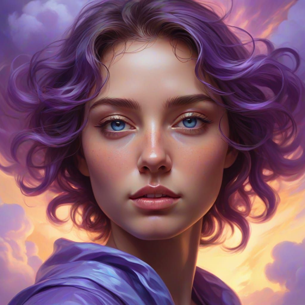 Surreal Portrait in Oil with Swirling Clouds