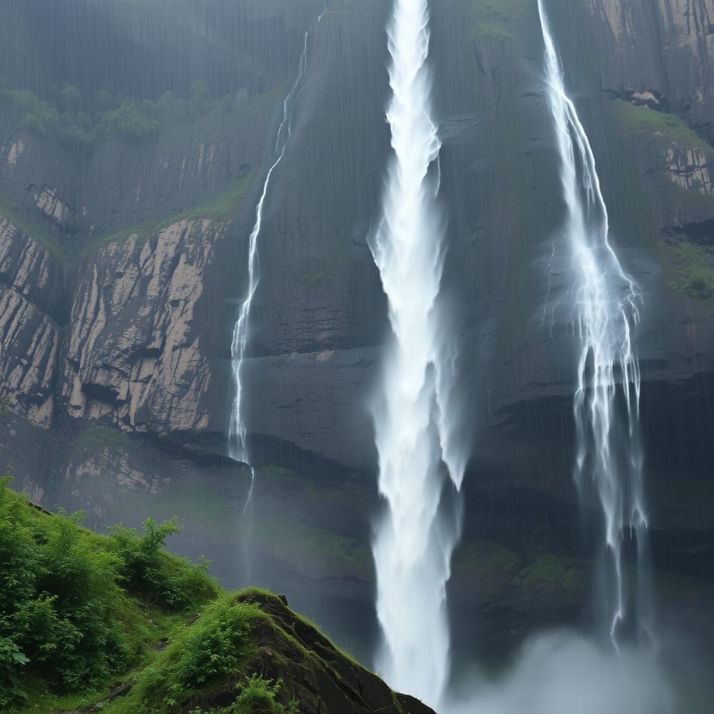 Misty Mountain Waterfall Scene