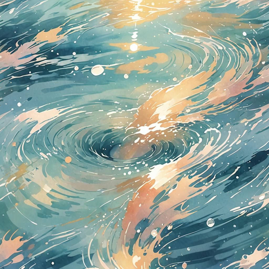 Anime Art of Water Splashing with Ripples