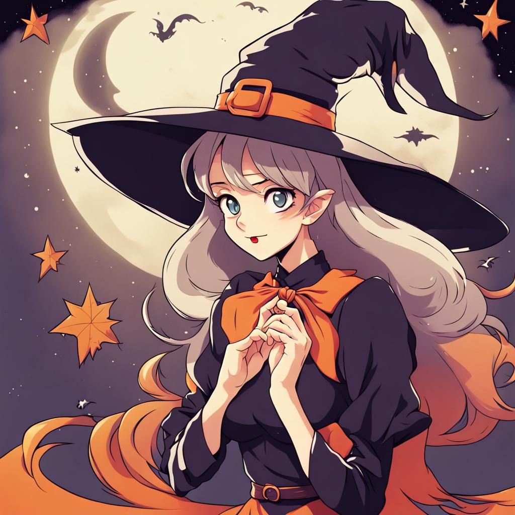 Retro Cartoon Witch in Anime Style