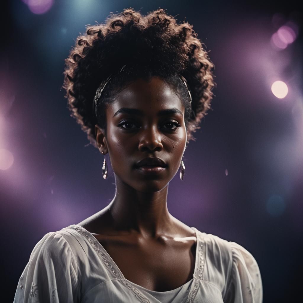 Dramatic Portrait of a Black Woman in Film Noir Style
