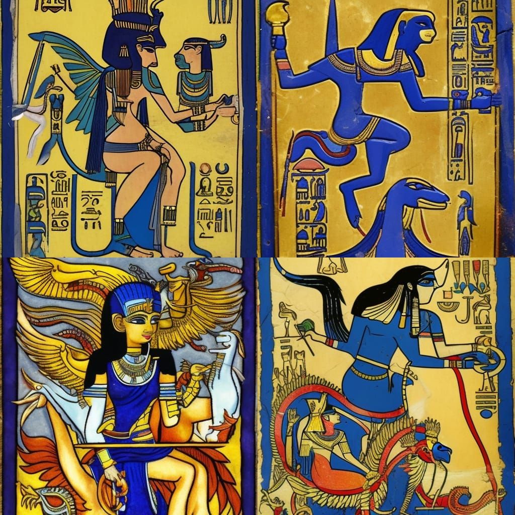 Egyptian Goddess Astride a Fiery Dragon