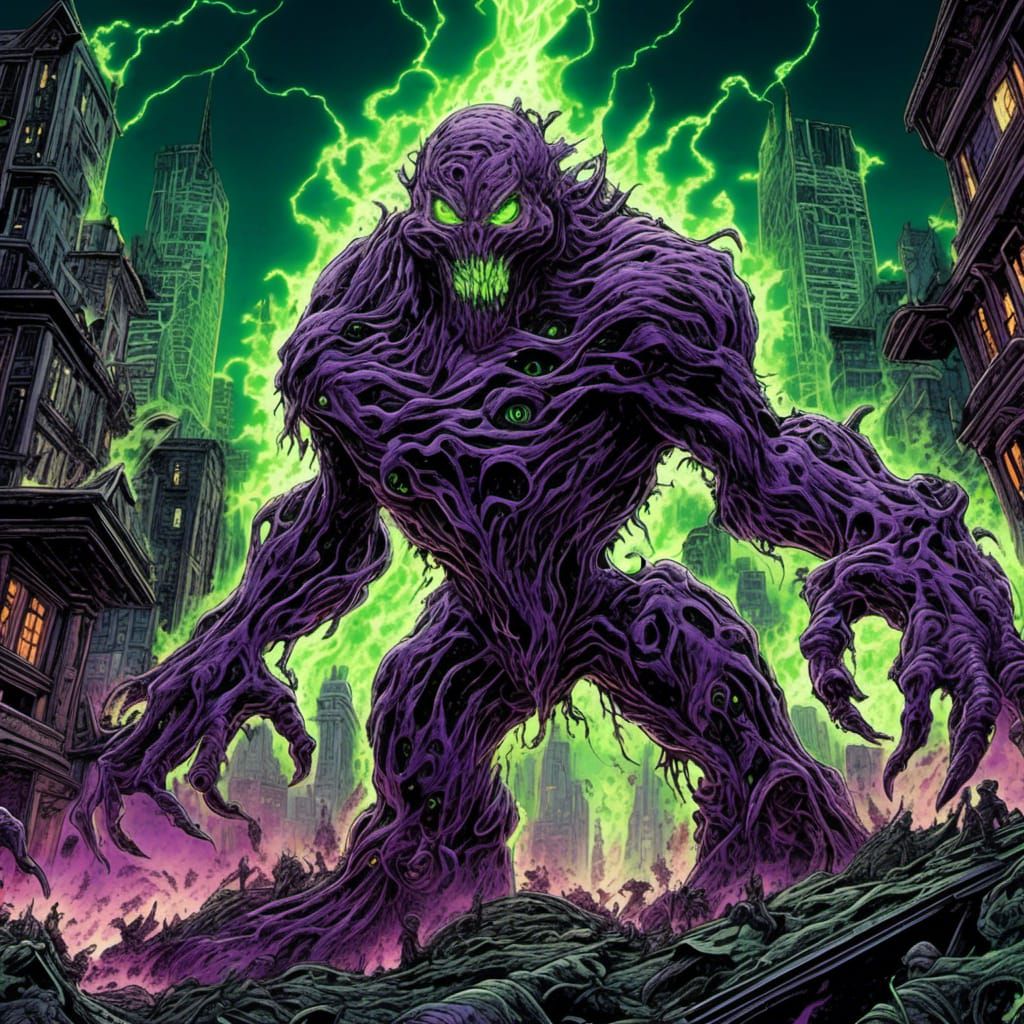 Ghost Golem Terrorizes City in Pyrography Style