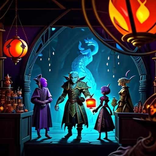 Tiefling Mage and Mindflayer Confront Dragon in Iridescent C...