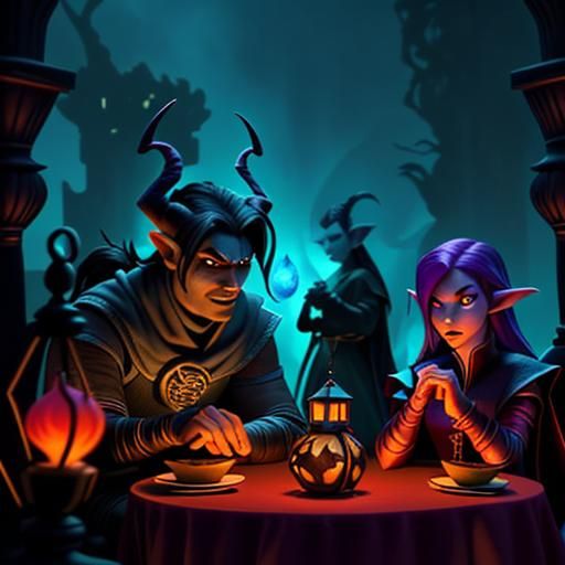 Tiefling Mage and Mindflayer Face Fire Dragon