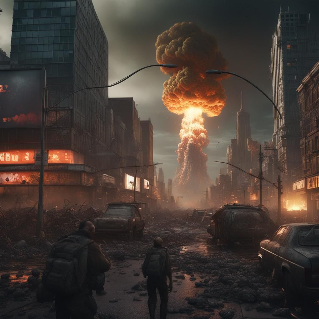 Post-Apocalyptic Cityscape with Fungal Zombies