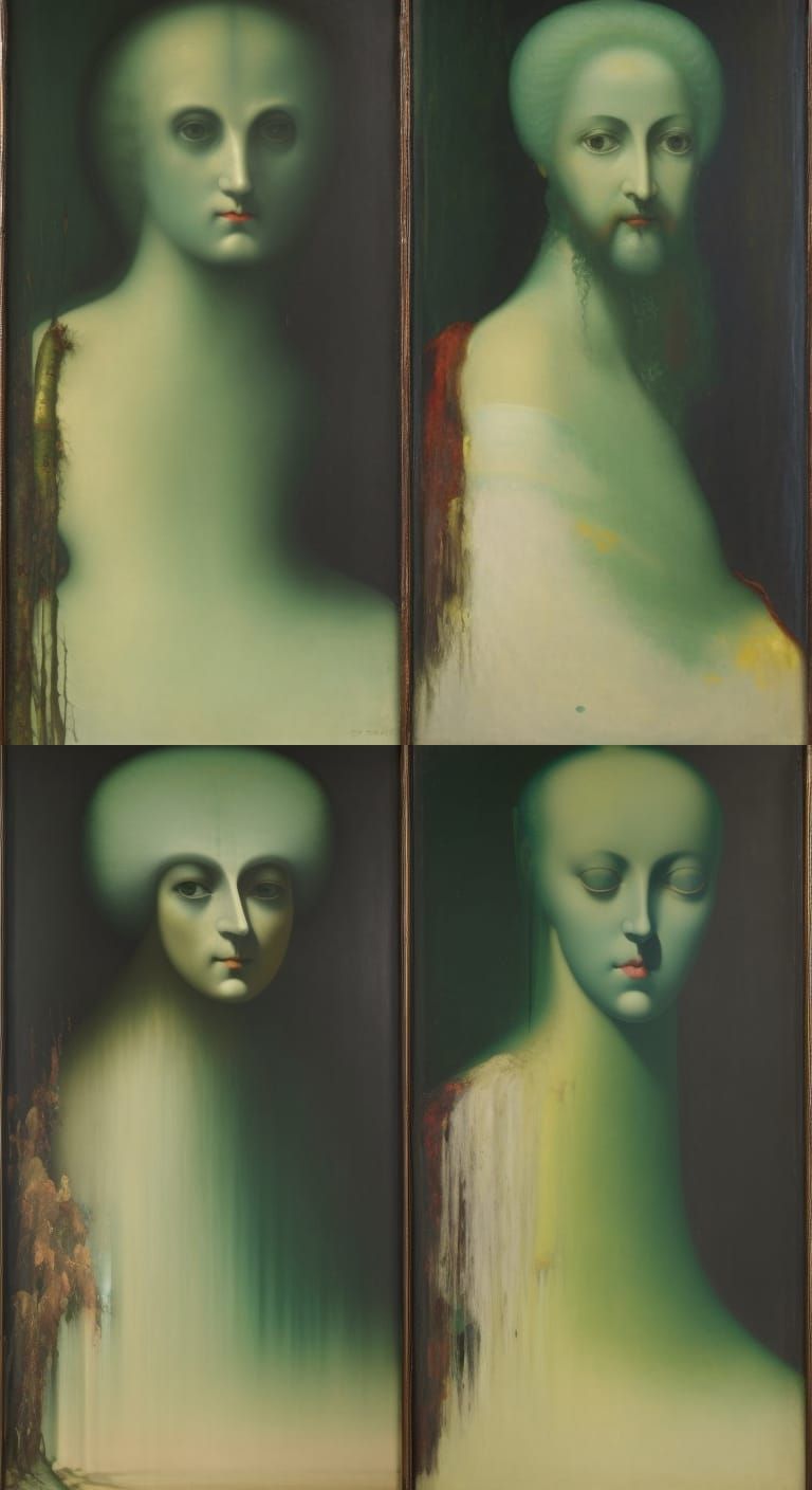 Abstract Dark Academia Impasto Painting in Bile Green