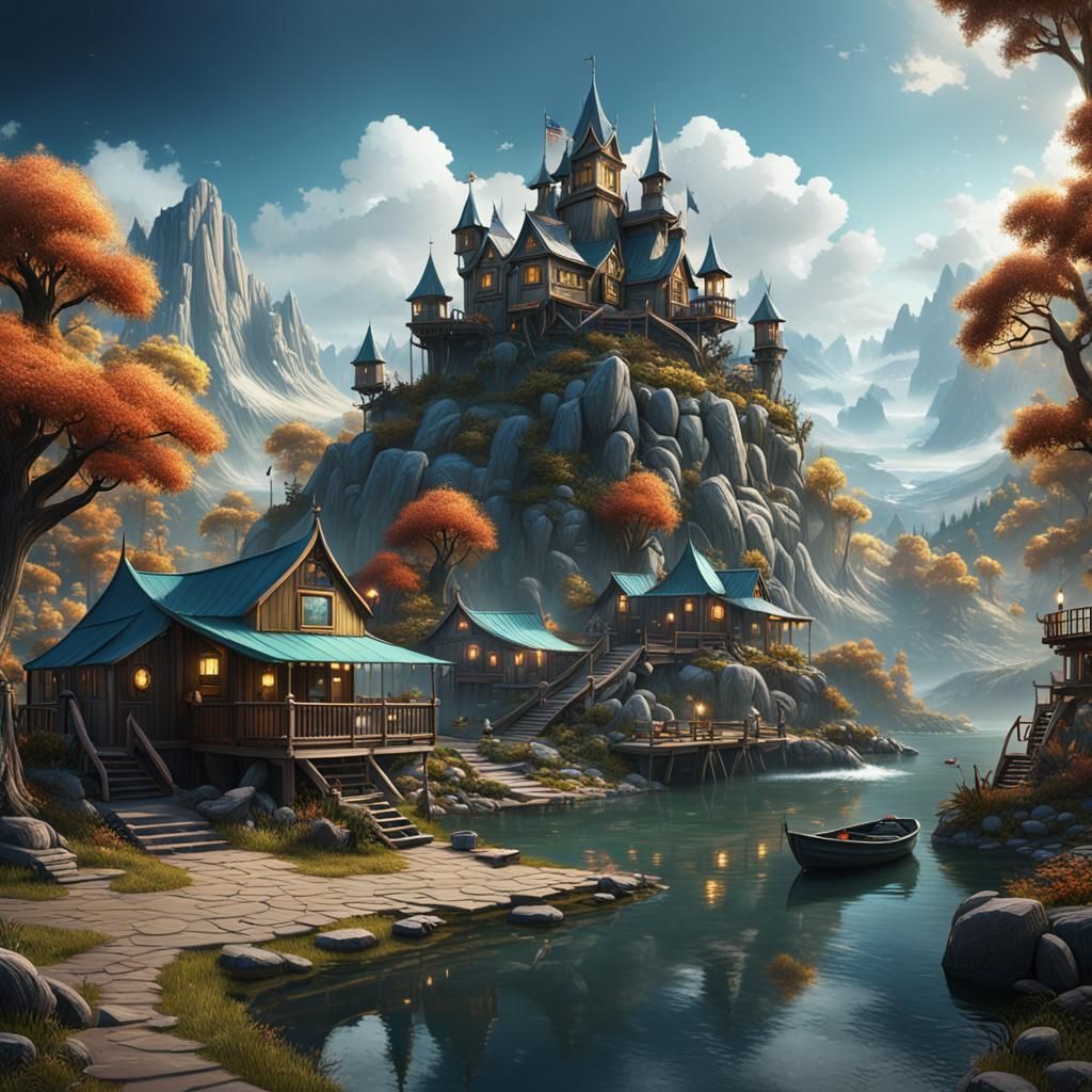 Picturesque Lakeside Campground: Detailed Matte Painting
