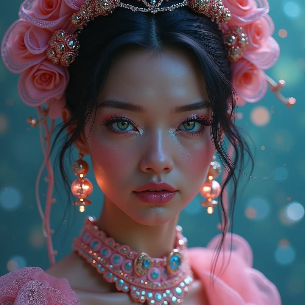 Glowing Metallic Gateway to a Vibrant, Futuristic Planet