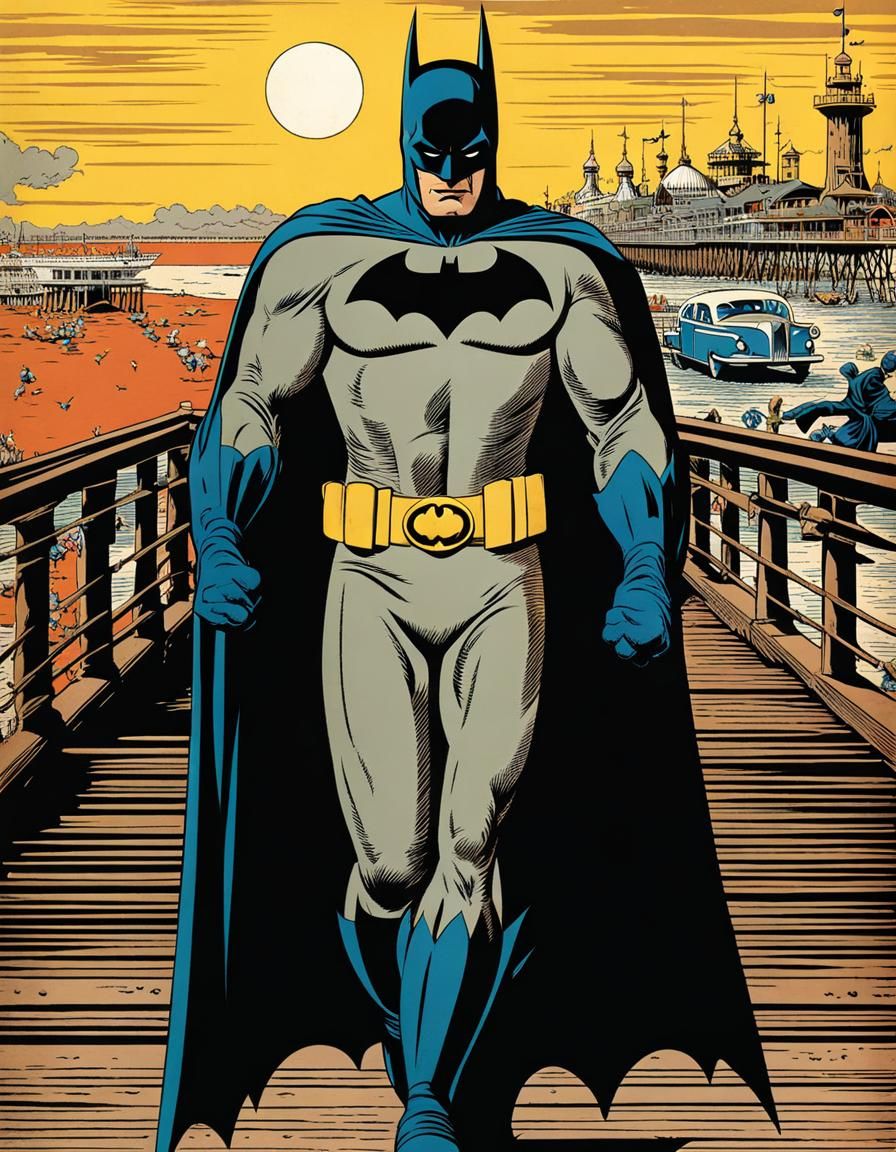 Batman on Brighton Pier: Vintage Comic Style