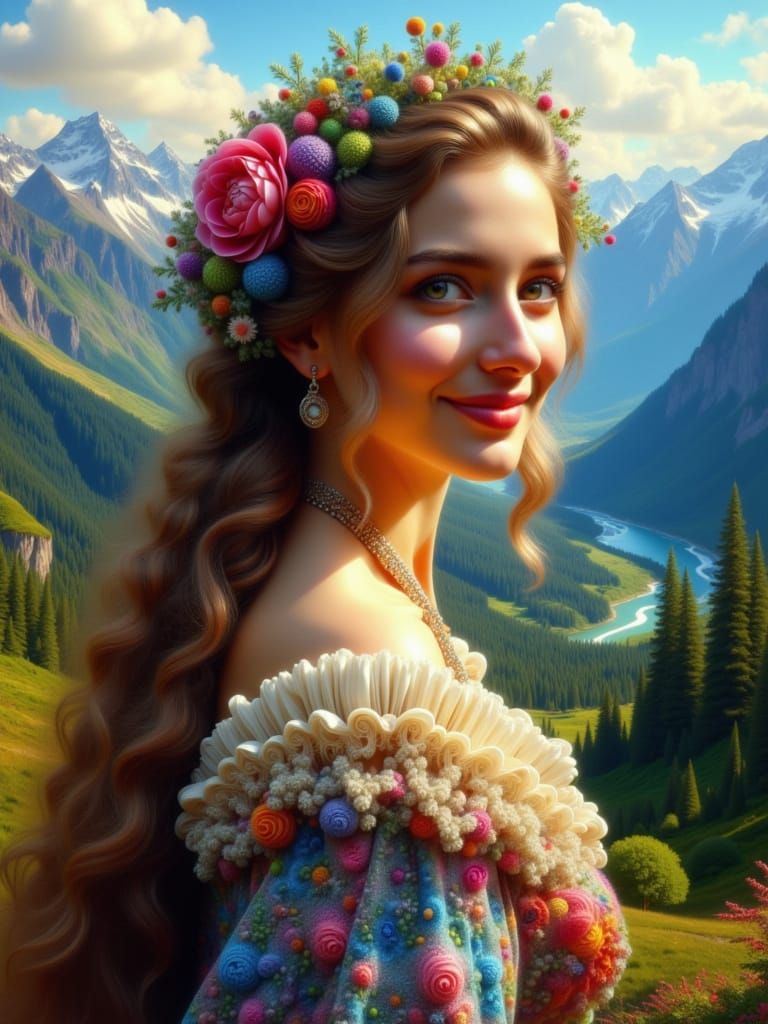19th Century-Inspired Oil Portrait of a Joyful Woman