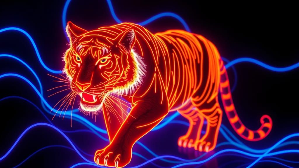 Neon Tiger in Glowing Cyberpunk Style
