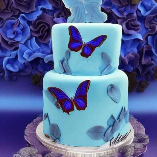 Blue Butterfly Cake with Fondant Vines
