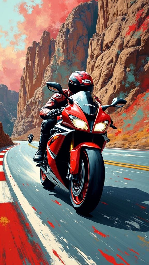 Honda CBR Motorcycle Race in Tattoo Street Art Style