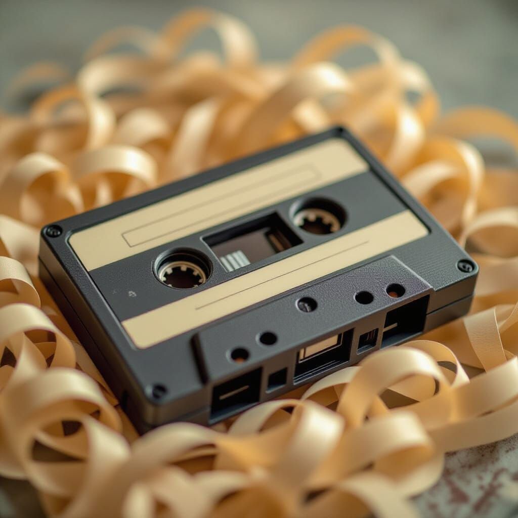 Tangled Audio Cassette Tape in 1980s Style