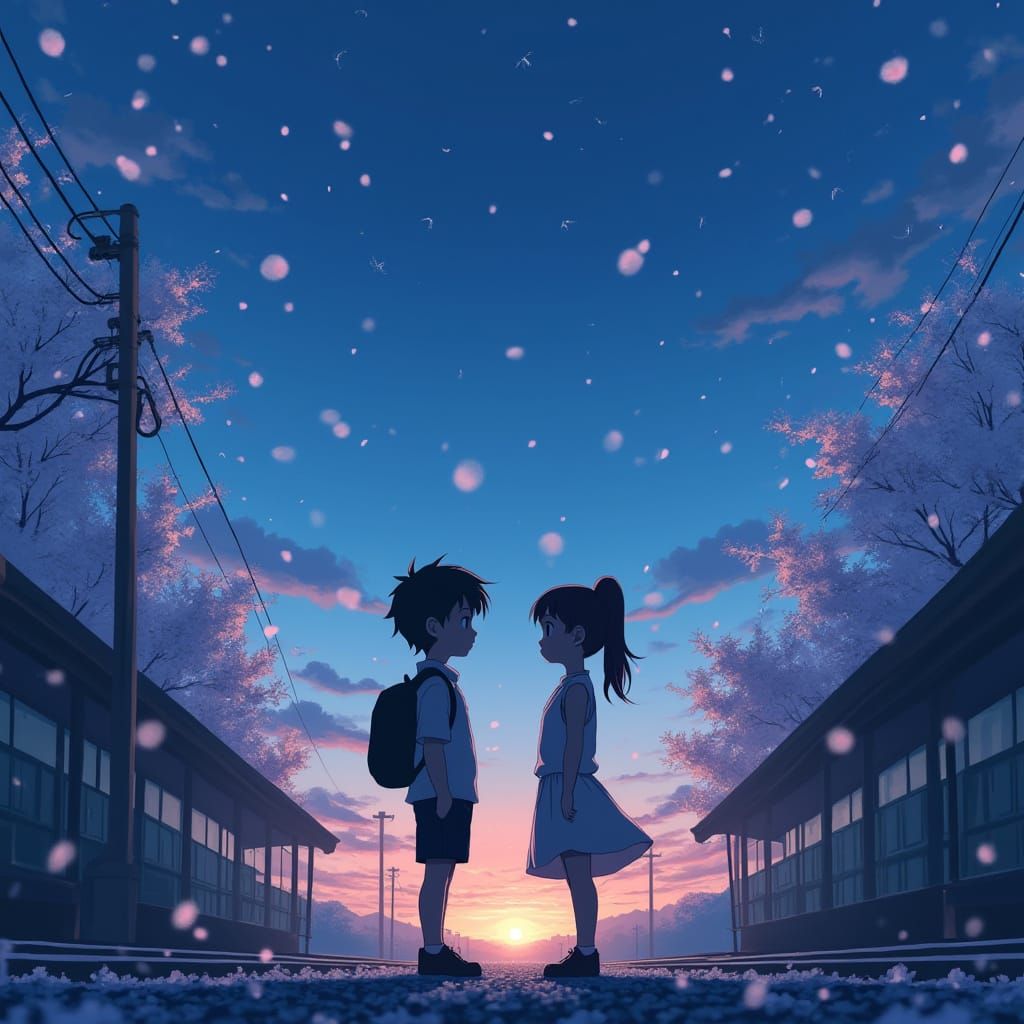 Anime Style Twilight Encounter at Train Station