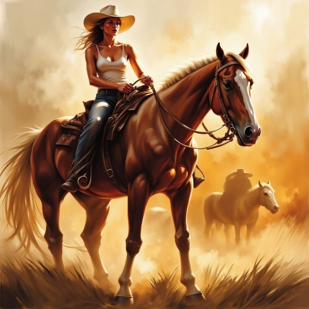 Cowgirl and Horse Walking