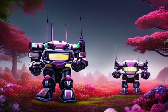 Adorable Mecha Robot Army in Fantasy Forest, 8K
