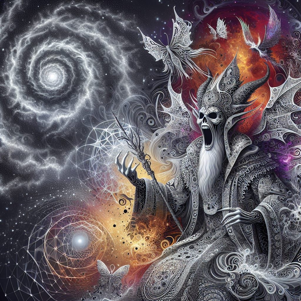 Cosmic Demoness Scream Queen in Zentangle Style