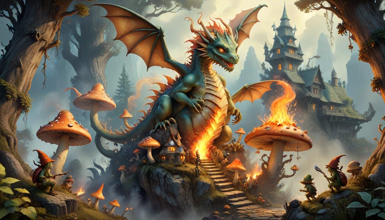 Friendly Dragons in a Whimsical Forest Scene