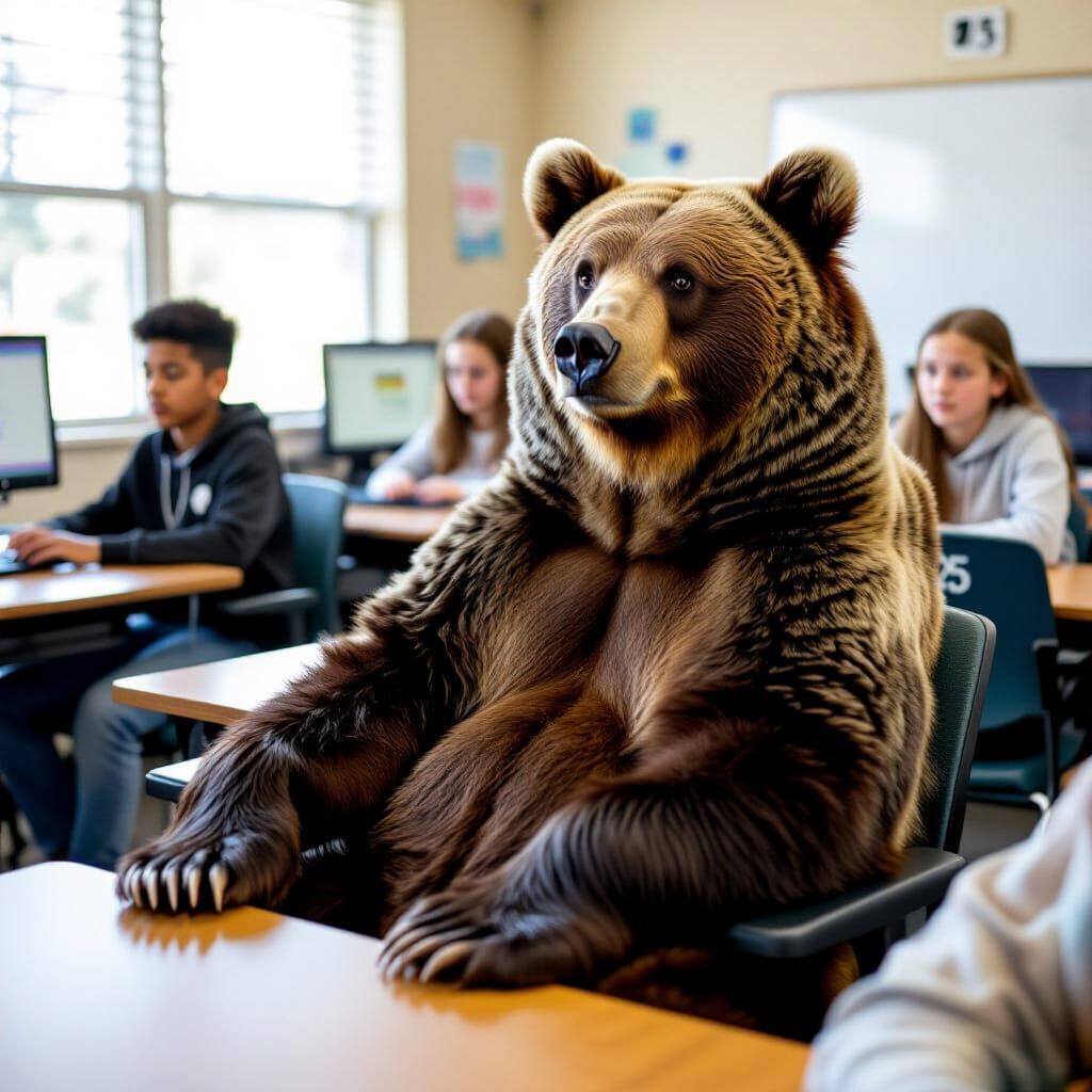 Majestic Brown Bear Attends Middle School