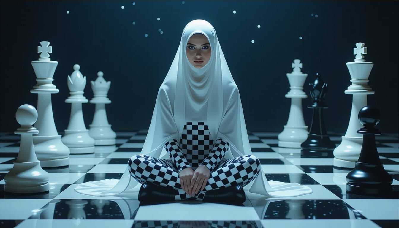Chessboard Queen in Dreamlike Gothic Surrealism