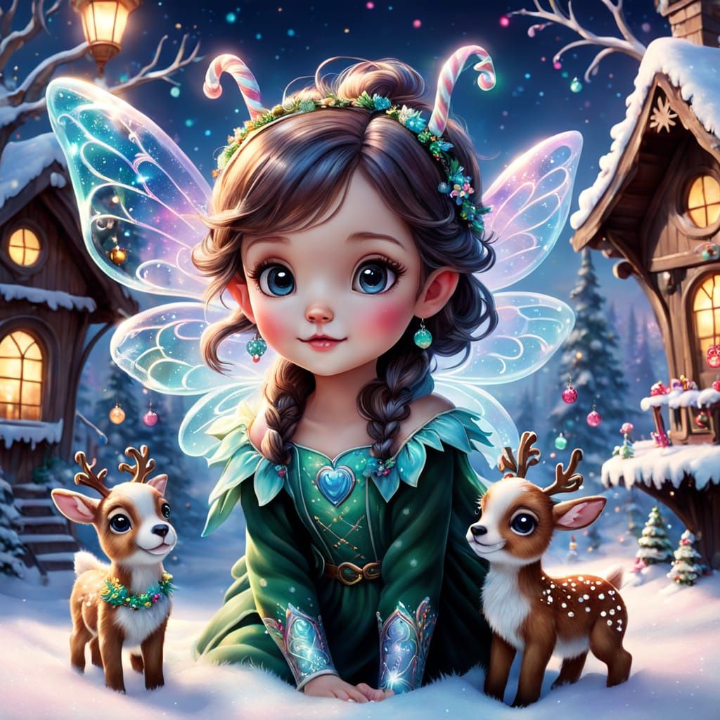 Glowing Glass Fairy Plays with Reindeer in Whimsical Christm...