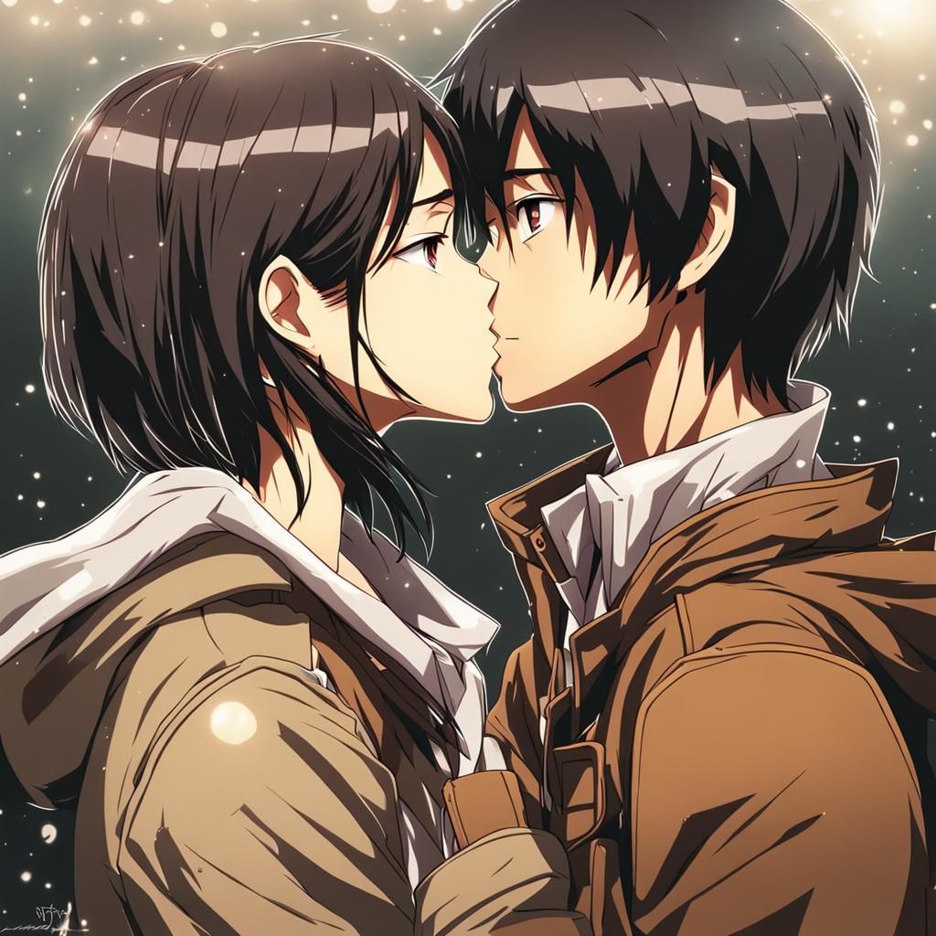 Eren and Mikasa Kiss in Anime Style