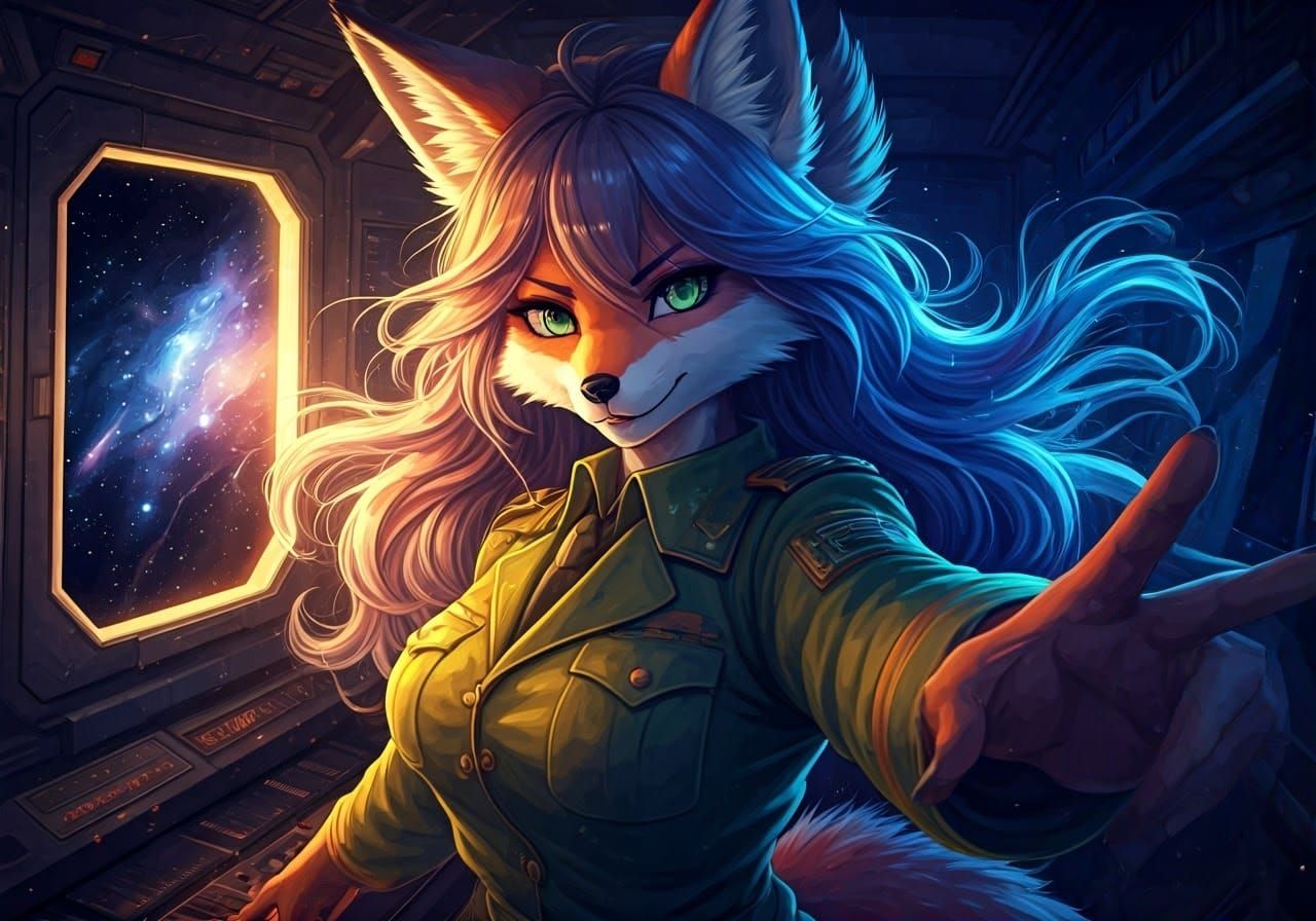 Fox Officer in Spaceship, 3D Anime Digital Art